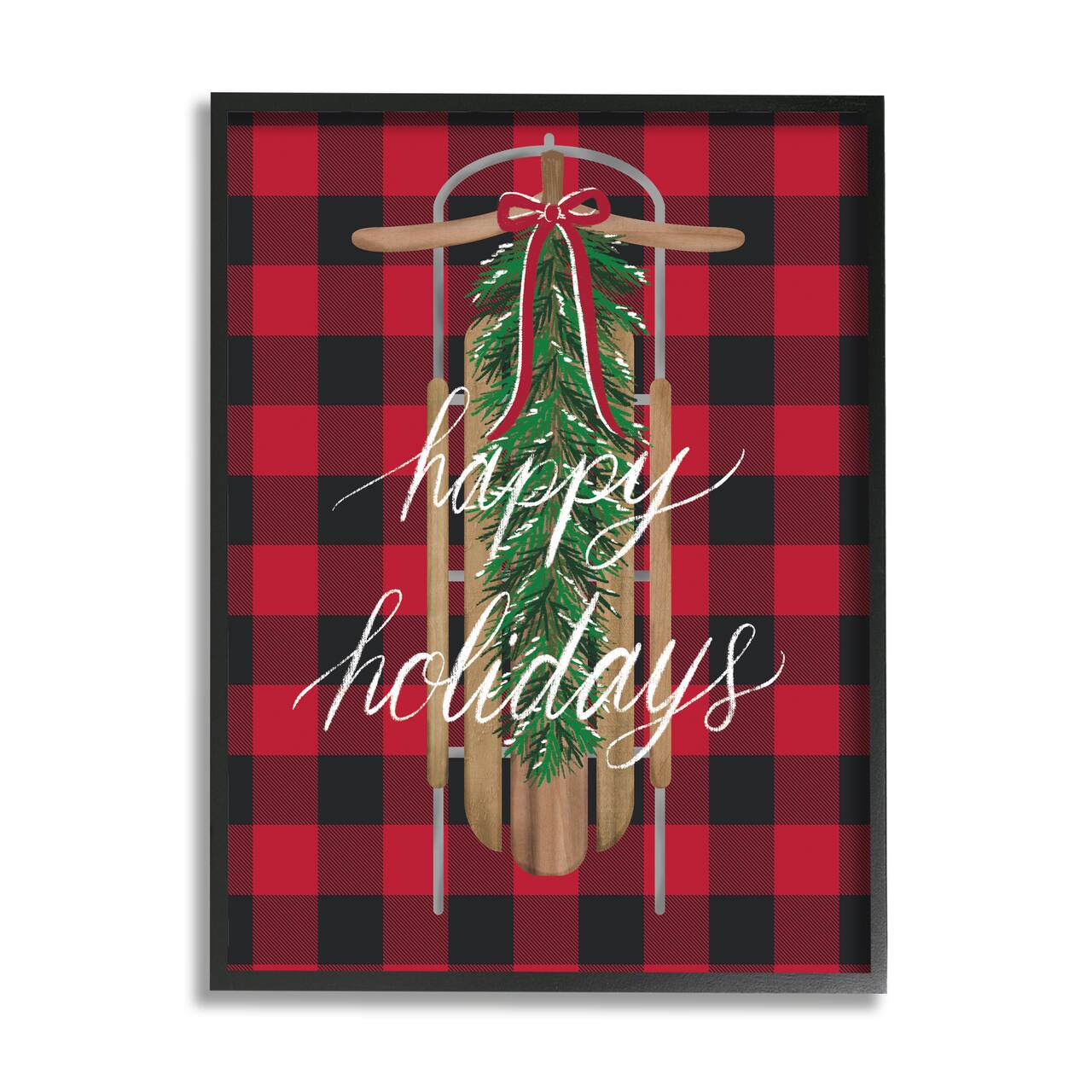 Stupell Industries Happy Holidays Tartan Sled Framed Giclee Art